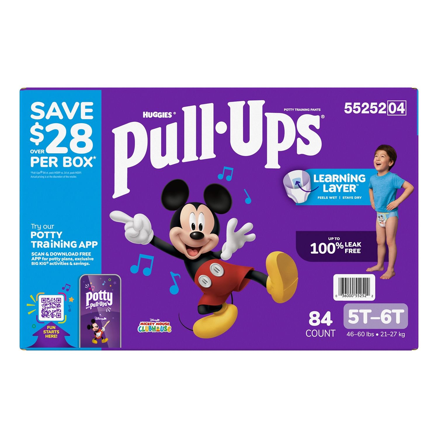 Pull-Ups Boys' Potty Training Pants, Size 5T-6T, 84 Count, 7.9 lb, Blue Box, White Training Pants - Image 2
