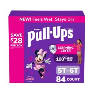 Pull-Ups Girls' Potty Training Pants, Size 5T-6T, 84 Count, 7.9 lb, Pink Box, White Training Pants