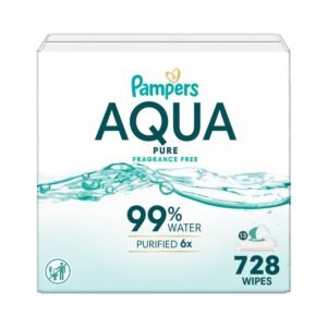 Pampers Aqua Pure Sensitive Baby Wipes with Pop-Top, 13 Packs, 728 Count, 15.39 lb, White and Light Blue Package, White Wipes