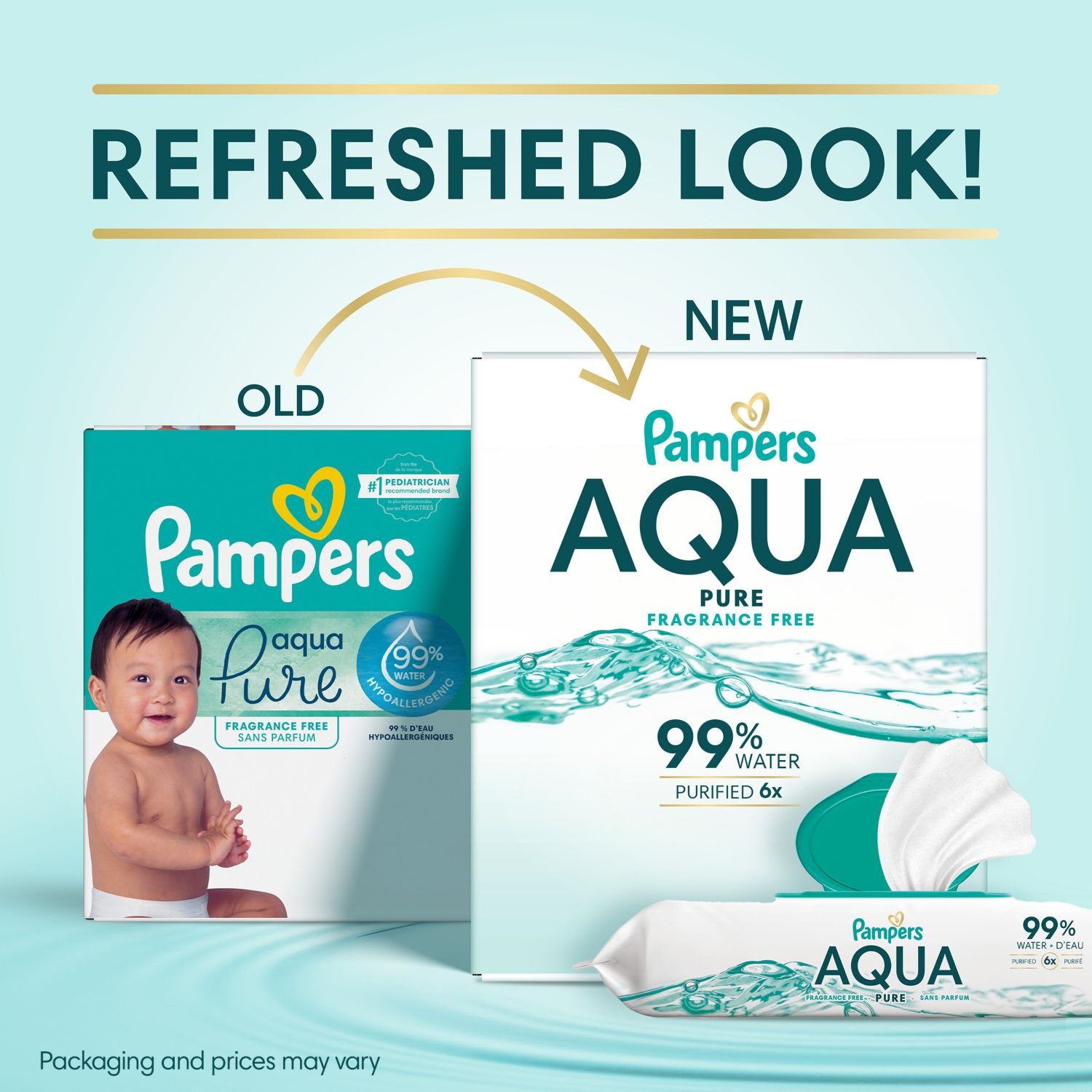 Pampers Aqua Pure Sensitive Baby Wipes with Pop-Top, 13 Packs, 728 Count, 15.39 lb, White and Light Blue Package, White Wipes - Image 2