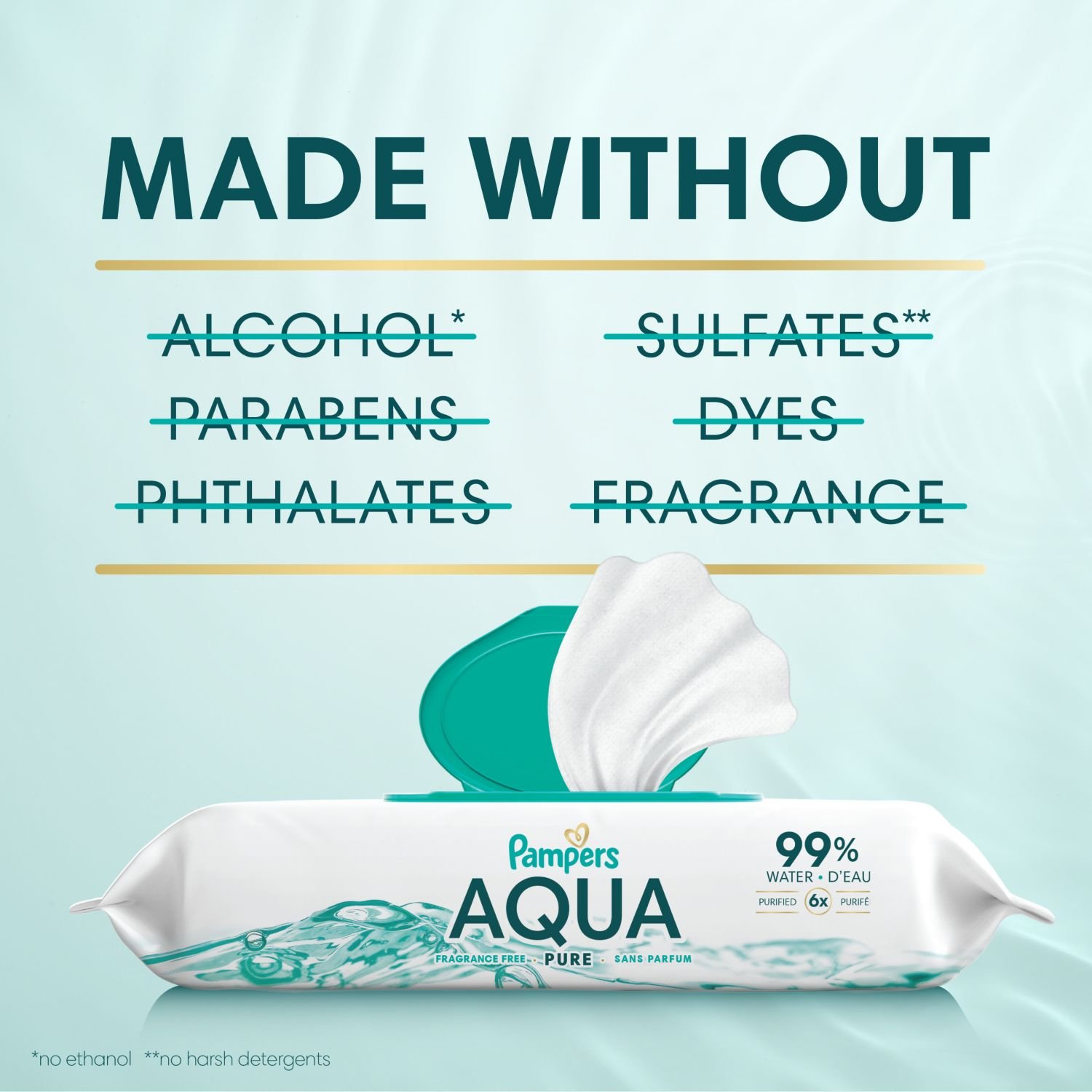 Pampers Aqua Pure Sensitive Baby Wipes with Pop-Top, 13 Packs, 728 Count, 15.39 lb, White and Light Blue Package, White Wipes - Image 4