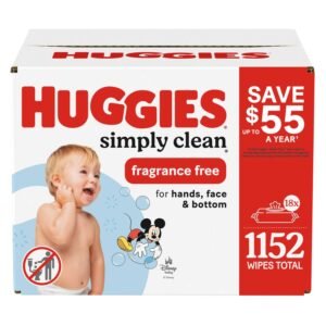 Huggies Simply Clean Baby Wipes - Unscented, 18 Packs, 1,152 Count, 19.2 lb, White and Red Package, White Wipes