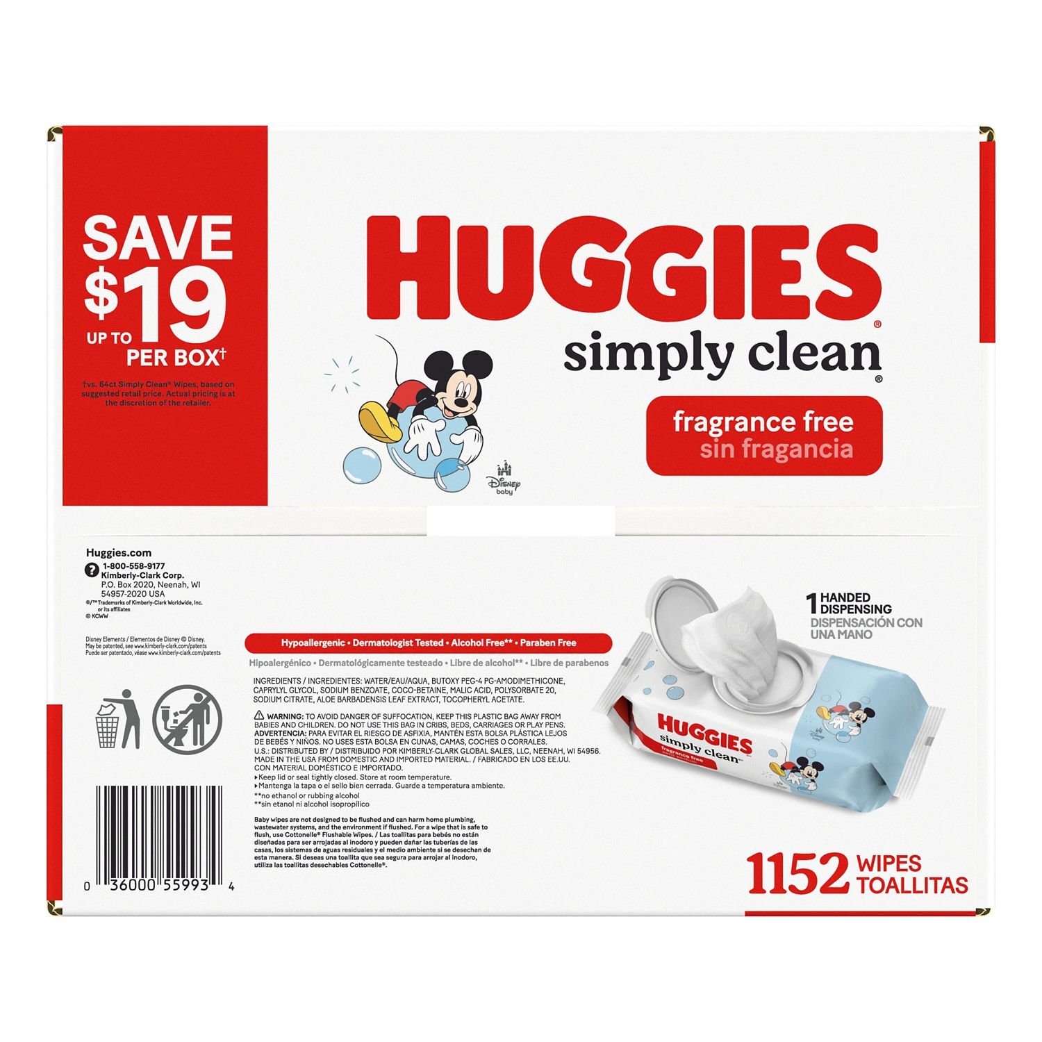 Huggies Simply Clean Baby Wipes - Unscented, 18 Packs, 1,152 Count, 19.2 lb, White and Red Package, White Wipes - Image 10
