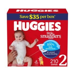 Huggies Little Snugglers Baby Diapers, Size 2, 210 Count, 13.7 lb, Red Box, White Diapers
