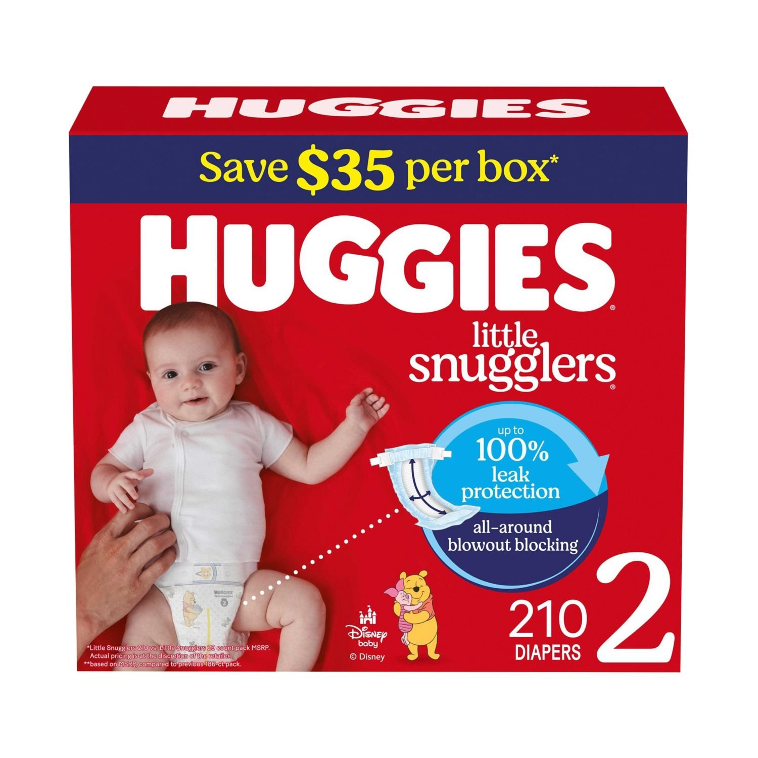 Huggies Little Snugglers Baby Diapers, Size 2, 210 Count, 13.7 lb, Red Box, White Diapers