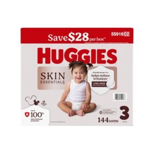 Huggies Skin Essentials Baby Diapers, Size 3, 144 Count, 11.6 lb, White and Red Box, White Diapers