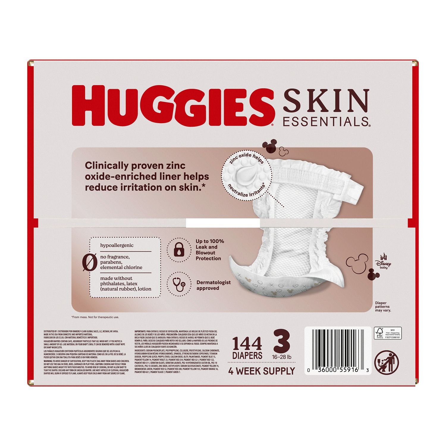 Huggies Skin Essentials Baby Diapers, Size 3, 144 Count, 11.6 lb, White and Red Box, White Diapers - Image 2