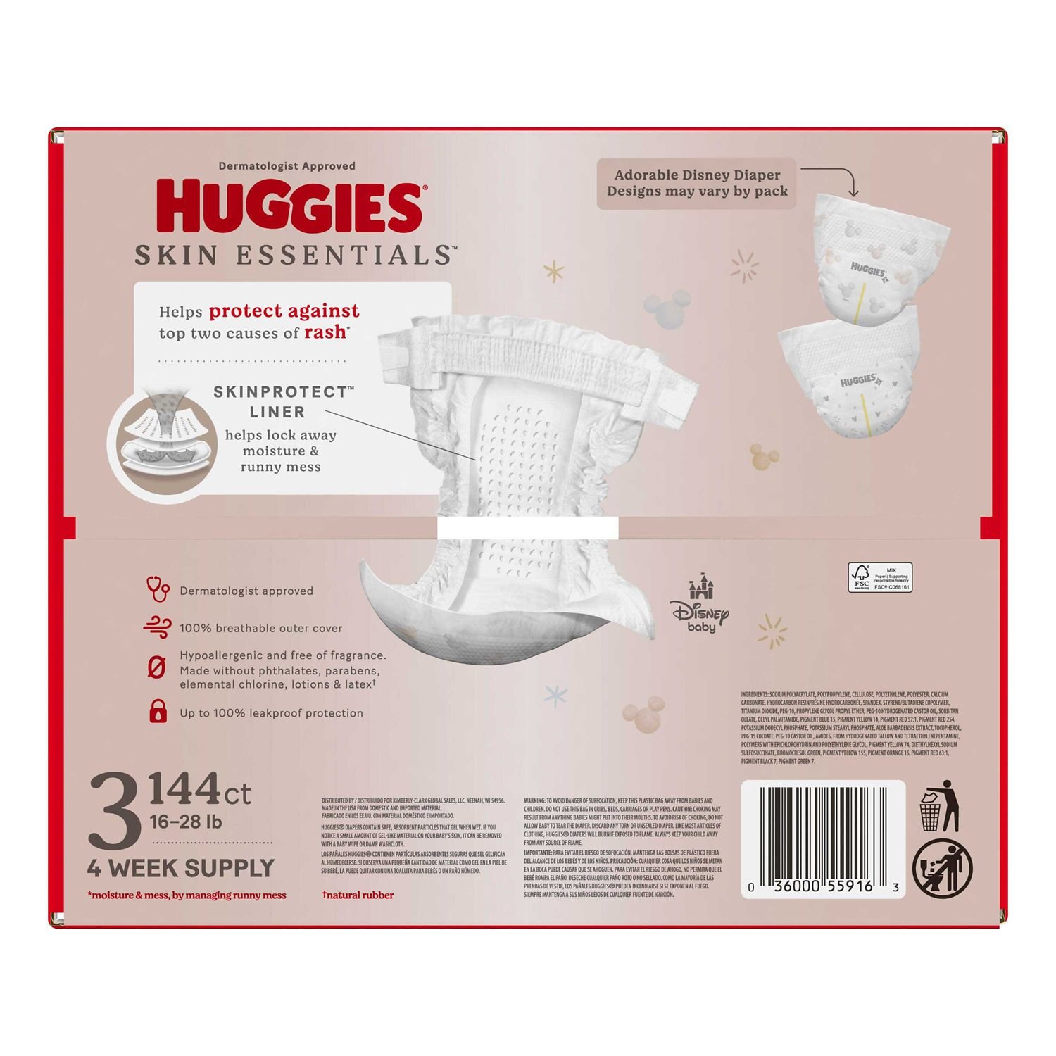 Huggies Skin Essentials Baby Diapers, Size 3, 144 Count, 11.6 lb, White and Red Box, White Diapers - Image 6