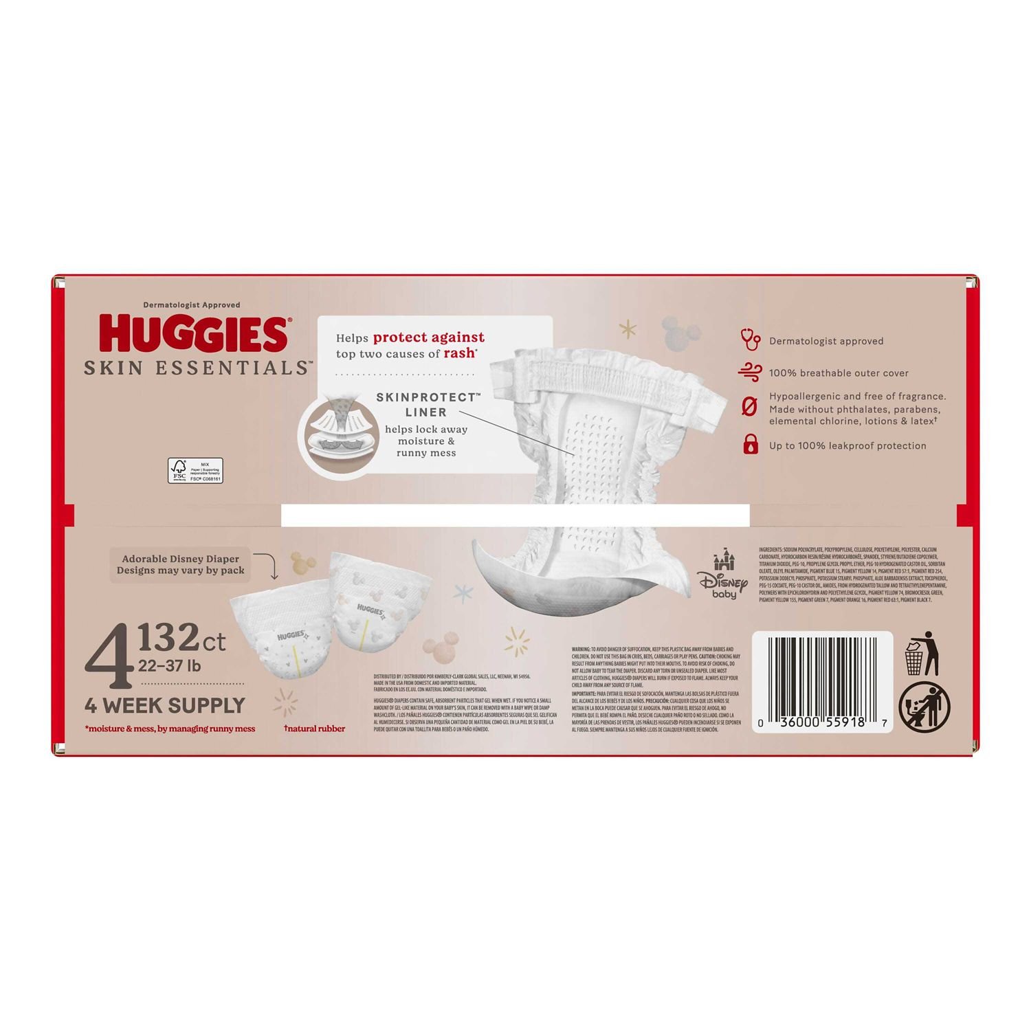 Huggies Skin Essentials Baby Diapers, Size 4, 132 Count, 12.1 lb, White and Red Box, White Diapers - Image 3