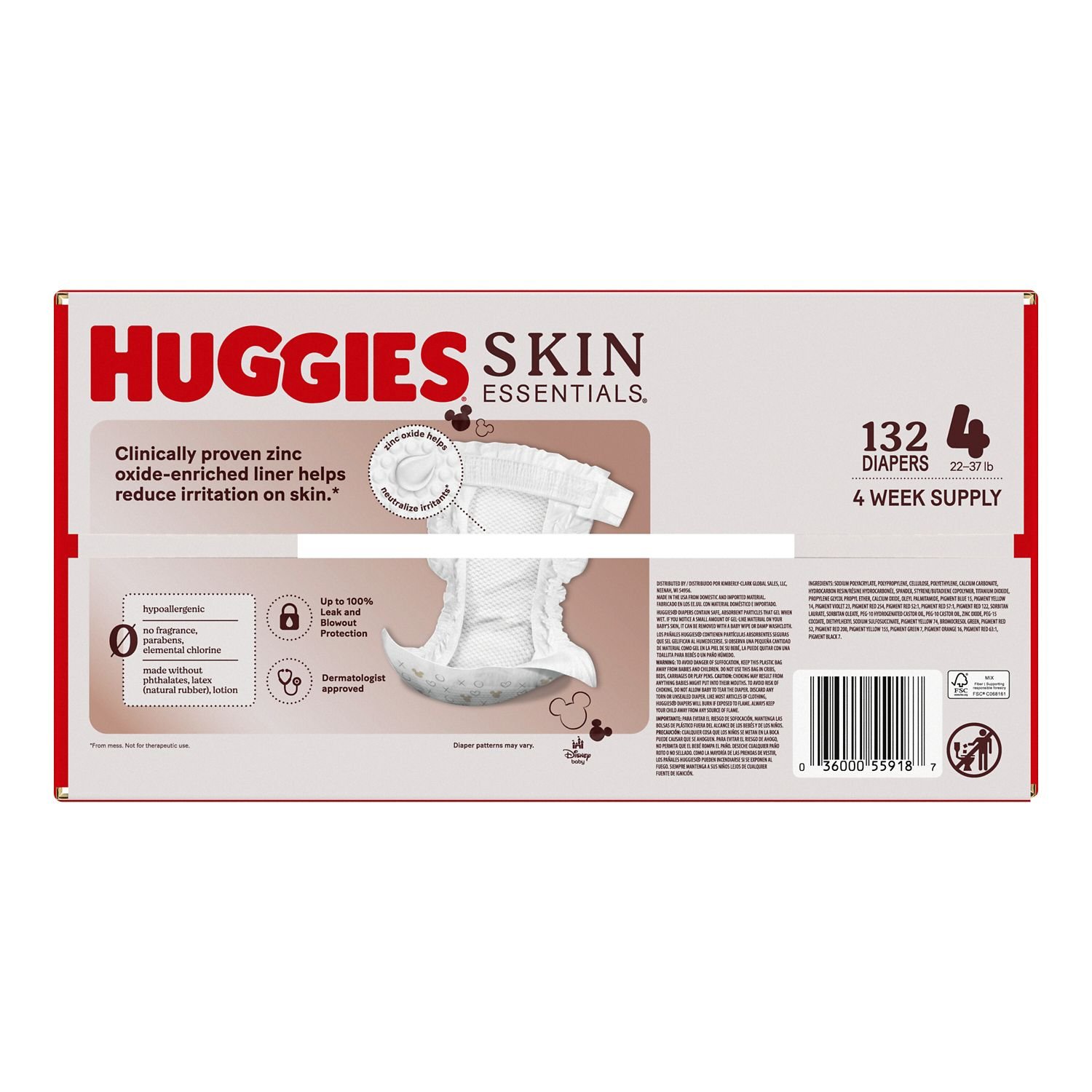 Huggies Skin Essentials Baby Diapers, Size 4, 132 Count, 12.1 lb, White and Red Box, White Diapers - Image 4