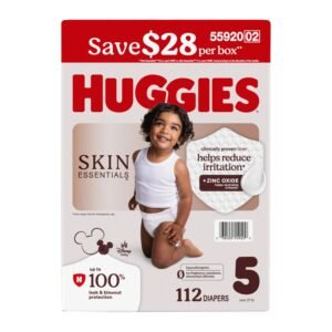 Huggies Skin Essentials Baby Diapers, Size 5, 112 Count, 11 lb, White and Red Box, White Diapers