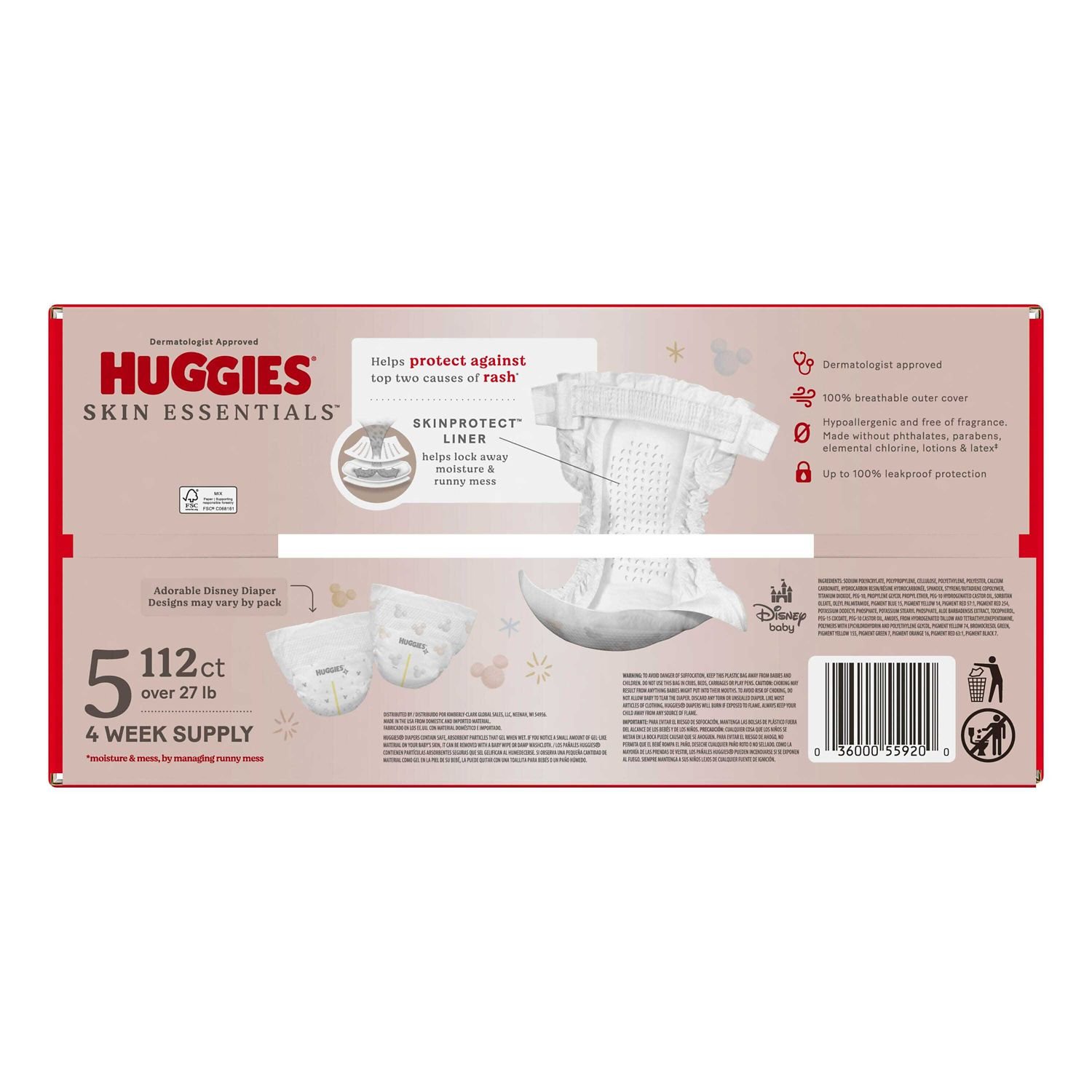 Huggies Skin Essentials Baby Diapers, Size 5, 112 Count, 11 lb, White and Red Box, White Diapers - Image 3