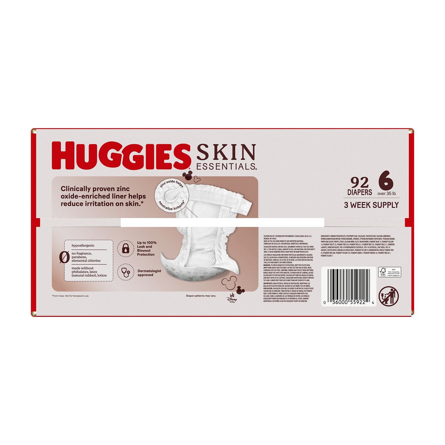 Huggies Skin Essentials Baby Diapers, Size 6, 92 Count, 9.7 lb, White and Red Box, White Diapers - Image 2