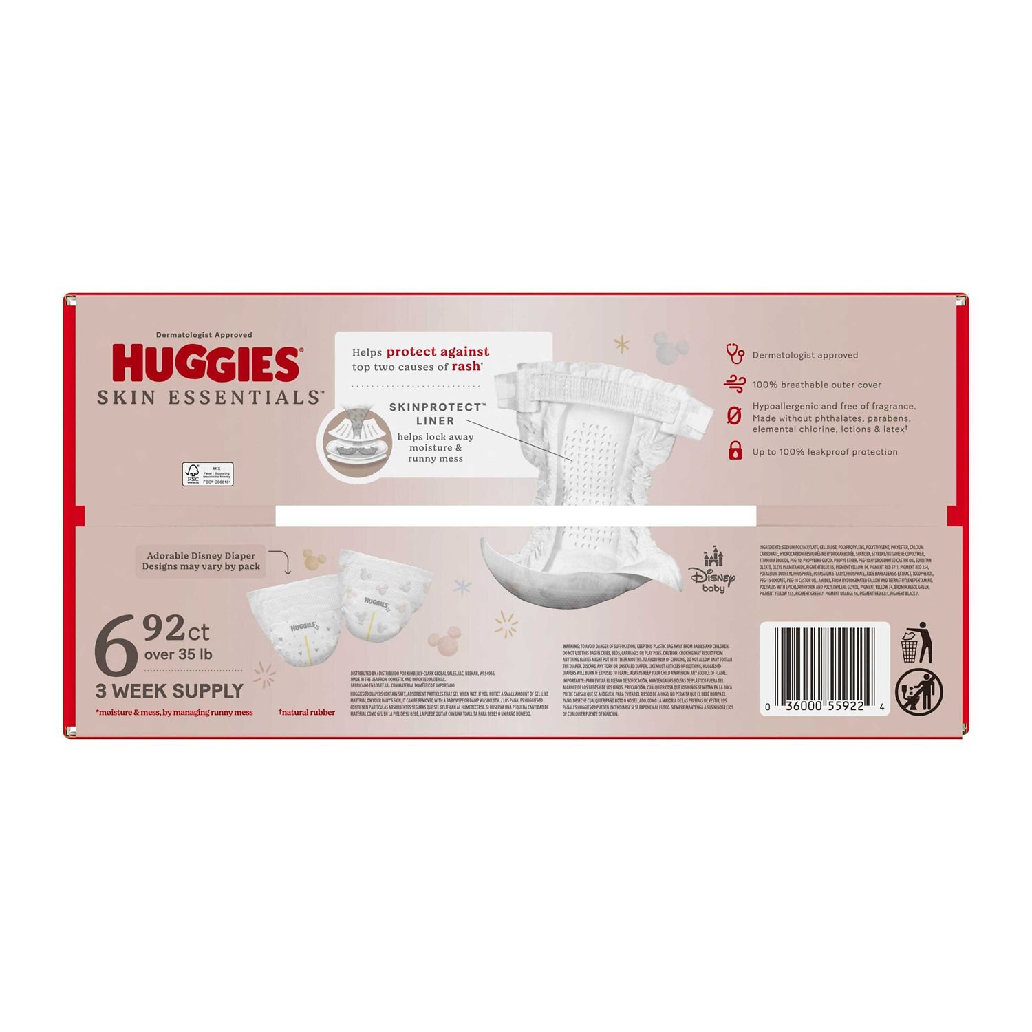Huggies Skin Essentials Baby Diapers, Size 6, 92 Count, 9.7 lb, White and Red Box, White Diapers - Image 3