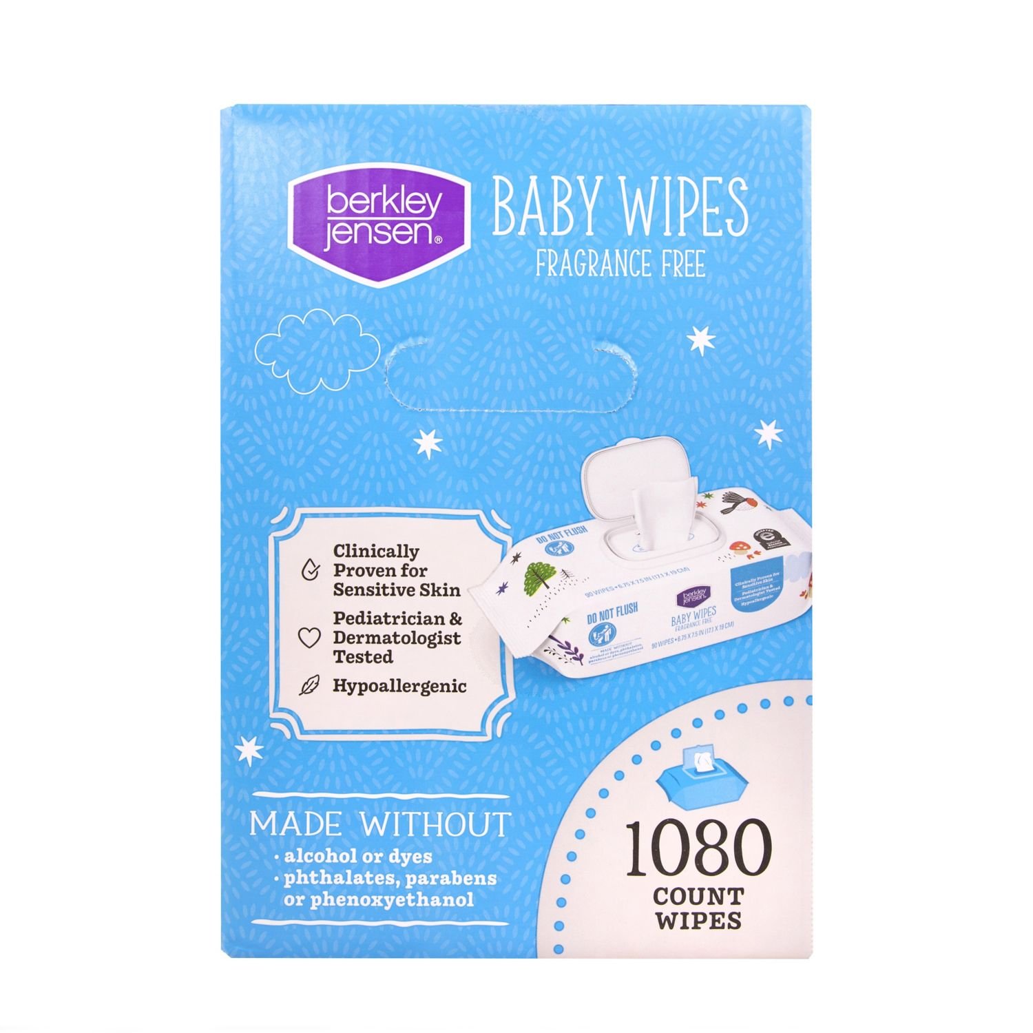 Berkley Jensen Baby Wipes - Fragrance Free, 12 Packs, 1,080 Count, 17.7 lb, White and Blue Package, White Wipes - Image 2