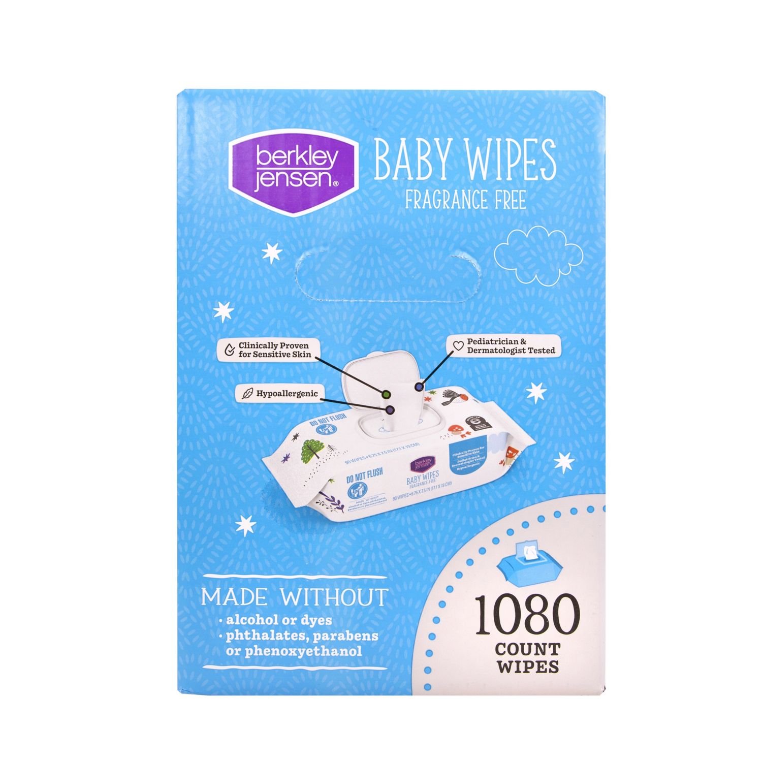 Berkley Jensen Baby Wipes - Fragrance Free, 12 Packs, 1,080 Count, 17.7 lb, White and Blue Package, White Wipes - Image 3