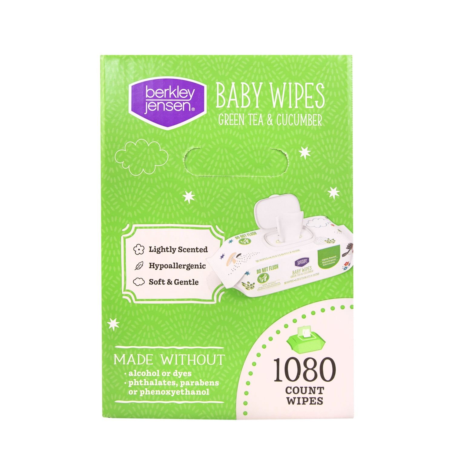 Berkley Jensen Baby Wipes - Green Tea & Cucumber, 12 Packs, 1,080 Count, 17.7 lb, White and Green Package, White Wipes - Image 3