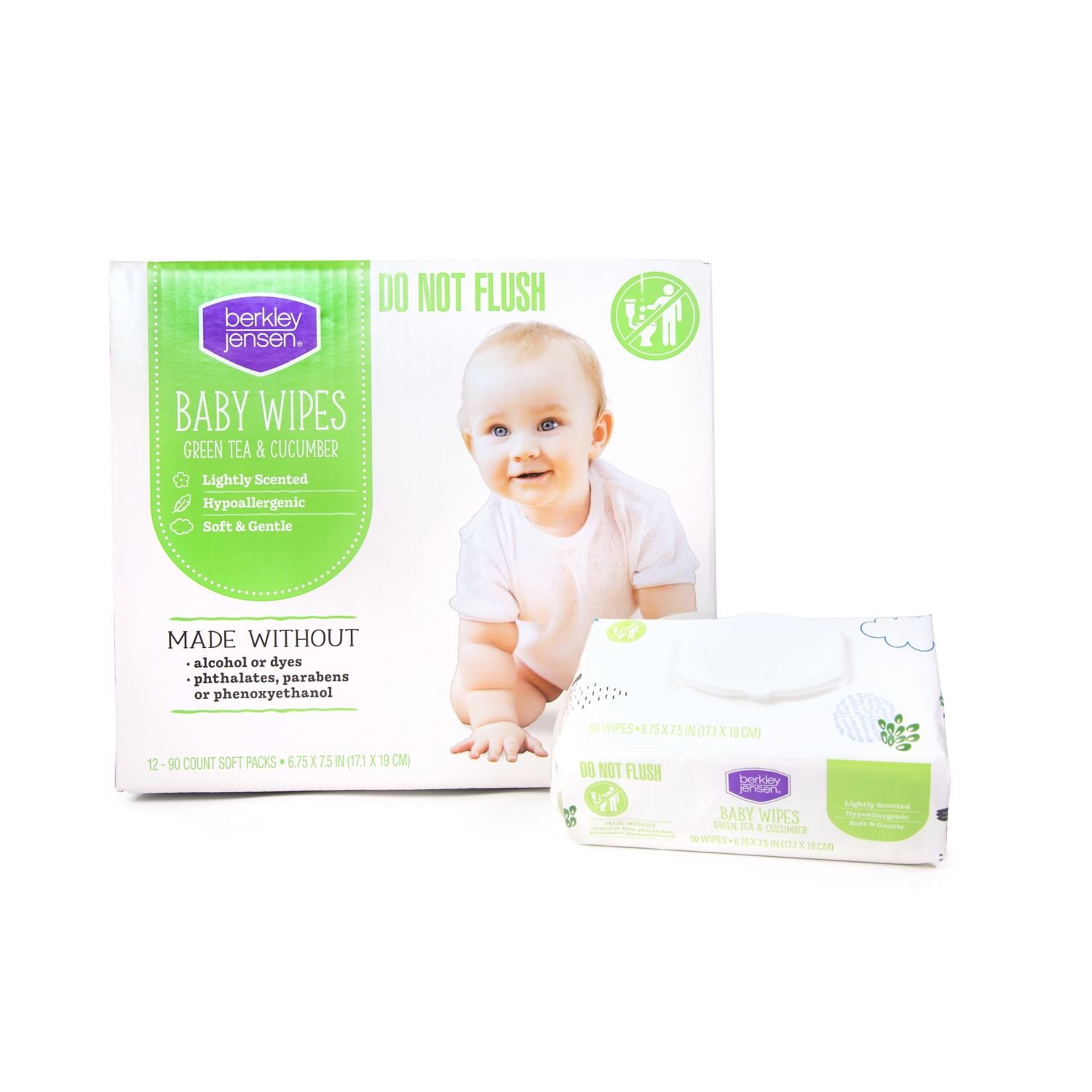 Berkley Jensen Baby Wipes - Green Tea & Cucumber, 12 Packs, 1,080 Count, 17.7 lb, White and Green Package, White Wipes - Image 5