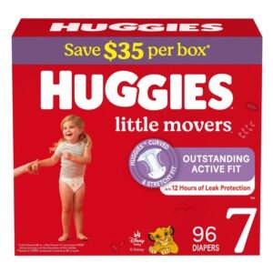 Huggies Little Movers Diapers, Size 7, 96 Count, 9.8 lb, Red Box, White Diapers