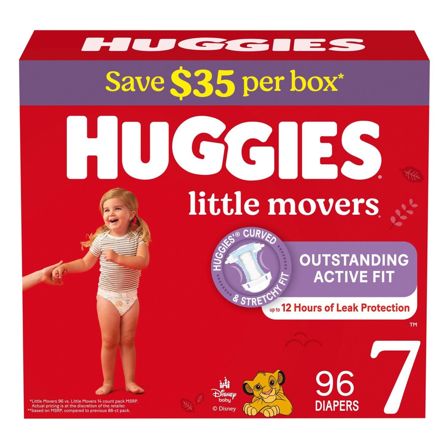 Huggies Little Movers Diapers, Size 7, 96 Count, 9.8 lb, Red Box, White Diapers