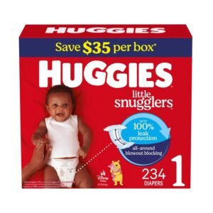 Huggies Little Snugglers Baby Diapers, Size 1, 234 Count, 13.3 lb, Red Box, White Diapers