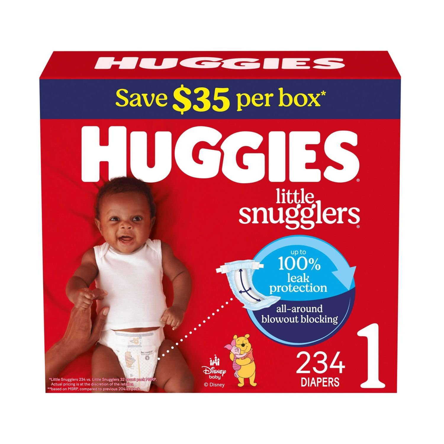 Huggies Little Snugglers Baby Diapers, Size 1, 234 Count, 13.3 lb, Red Box, White Diapers