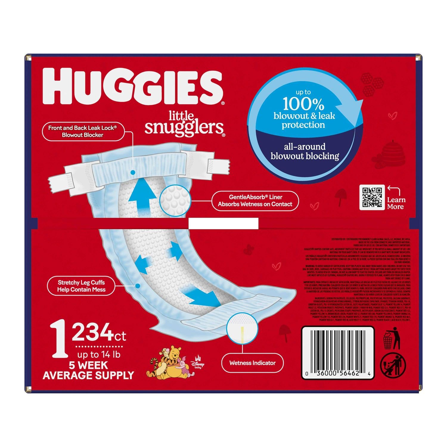 Huggies Little Snugglers Baby Diapers, Size 1, 234 Count, 13.3 lb, Red Box, White Diapers - Image 5