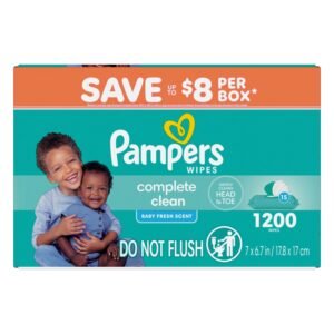 Pampers Baby Clean Wipes - Fresh Scent, 15 Packs, 1,200 Count, 18.06 lb, Teal Package, White Wipes