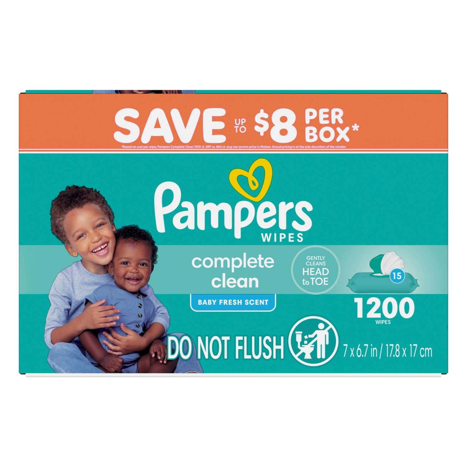 Pampers Baby Clean Wipes - Fresh Scent, 15 Packs, 1,200 Count, 18.06 lb, Teal Package, White Wipes