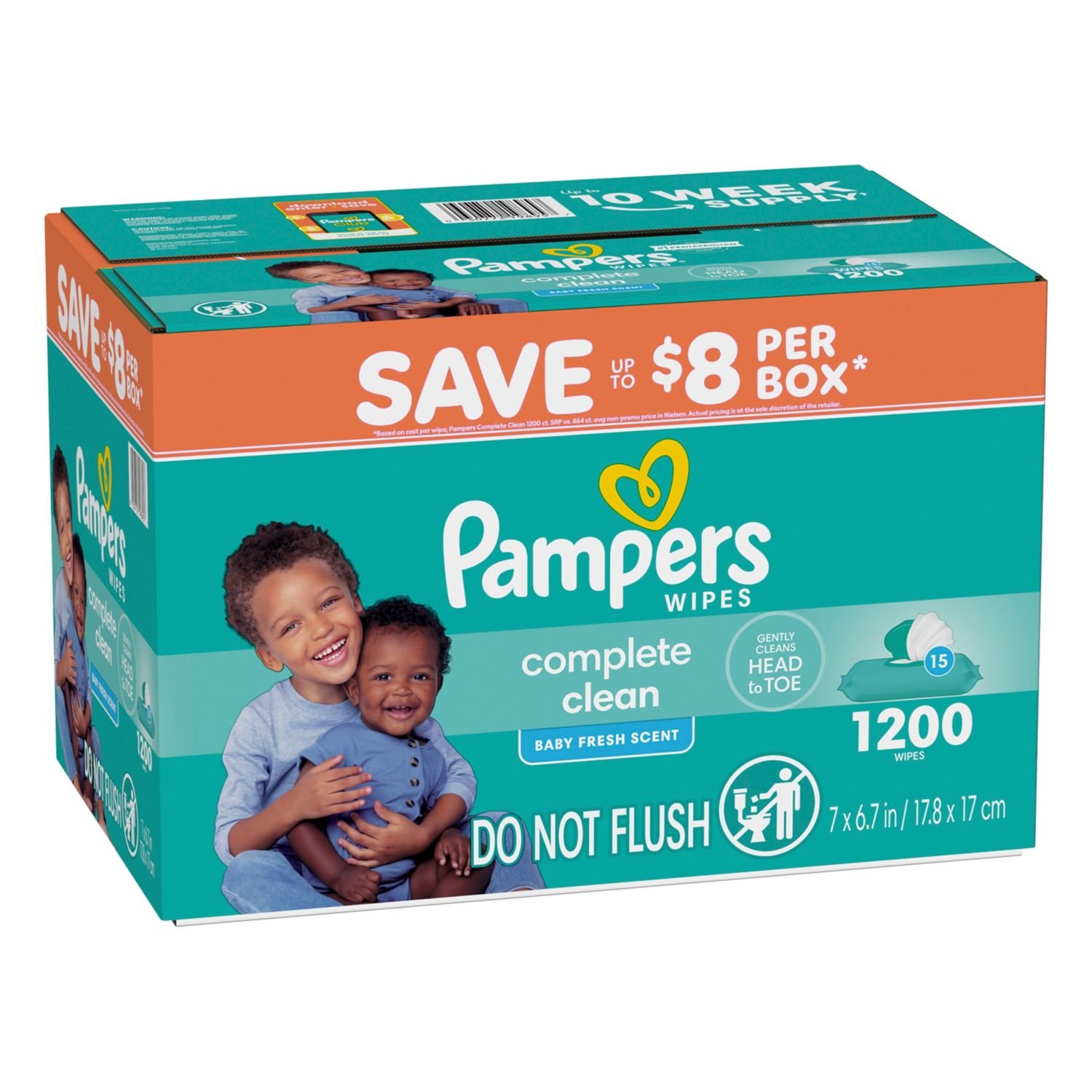 Pampers Baby Clean Wipes - Fresh Scent, 15 Packs, 1,200 Count, 18.06 lb, Teal Package, White Wipes - Image 2