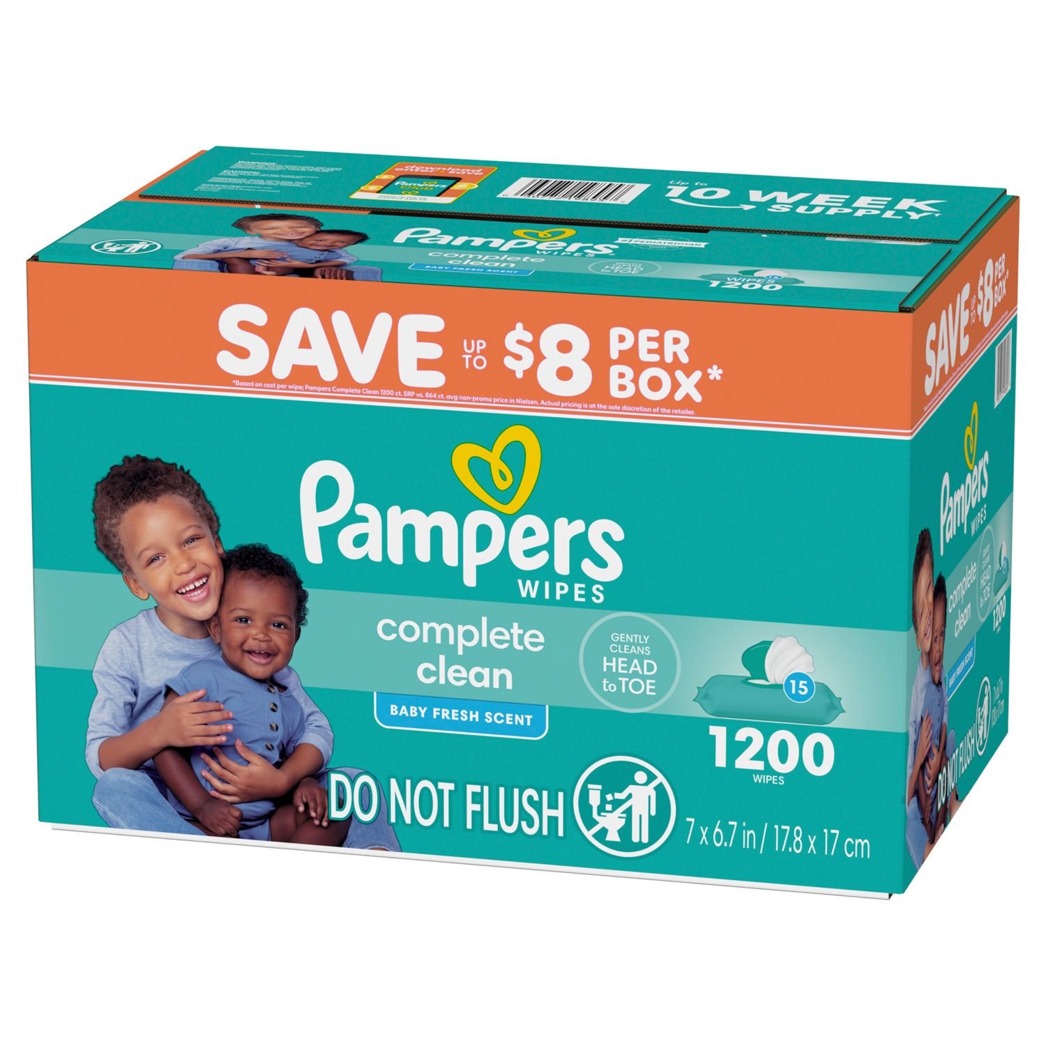 Pampers Baby Clean Wipes - Fresh Scent, 15 Packs, 1,200 Count, 18.06 lb, Teal Package, White Wipes - Image 3