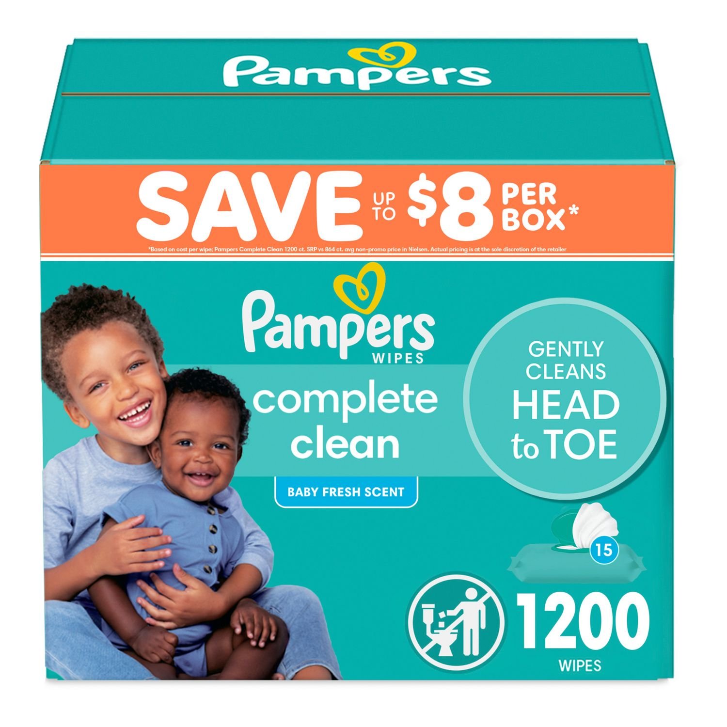 Pampers Baby Clean Wipes - Fresh Scent, 15 Packs, 1,200 Count, 18.06 lb, Teal Package, White Wipes - Image 4
