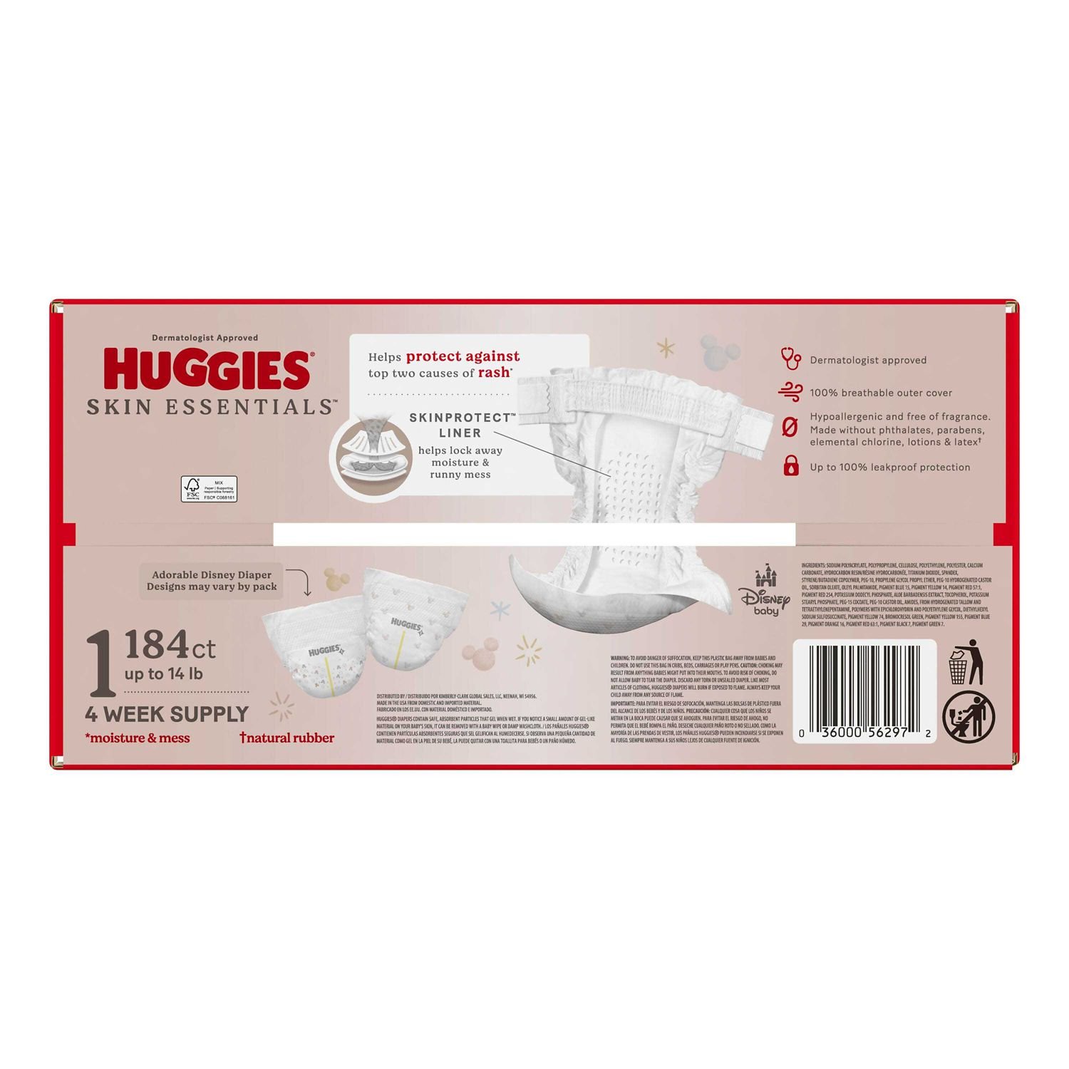 Huggies Skin Essentials Baby Diapers, Size 1, 184 Count, 10.5 lb, White and Red Box, White Diapers - Image 3