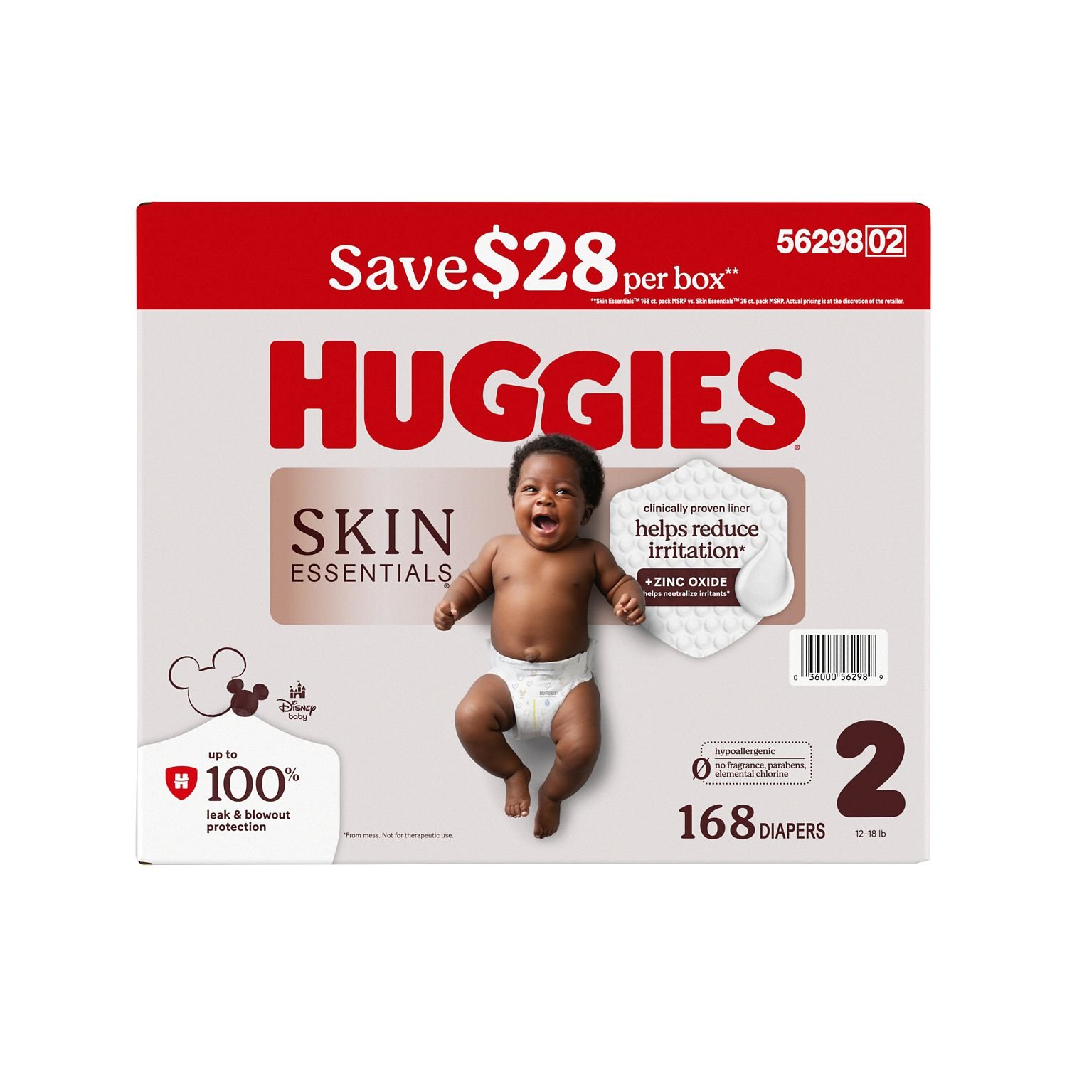 Huggies Skin Essentials Baby Diapers, Size 2, 168 Count, 11 lb, White and Red Box, White Diapers