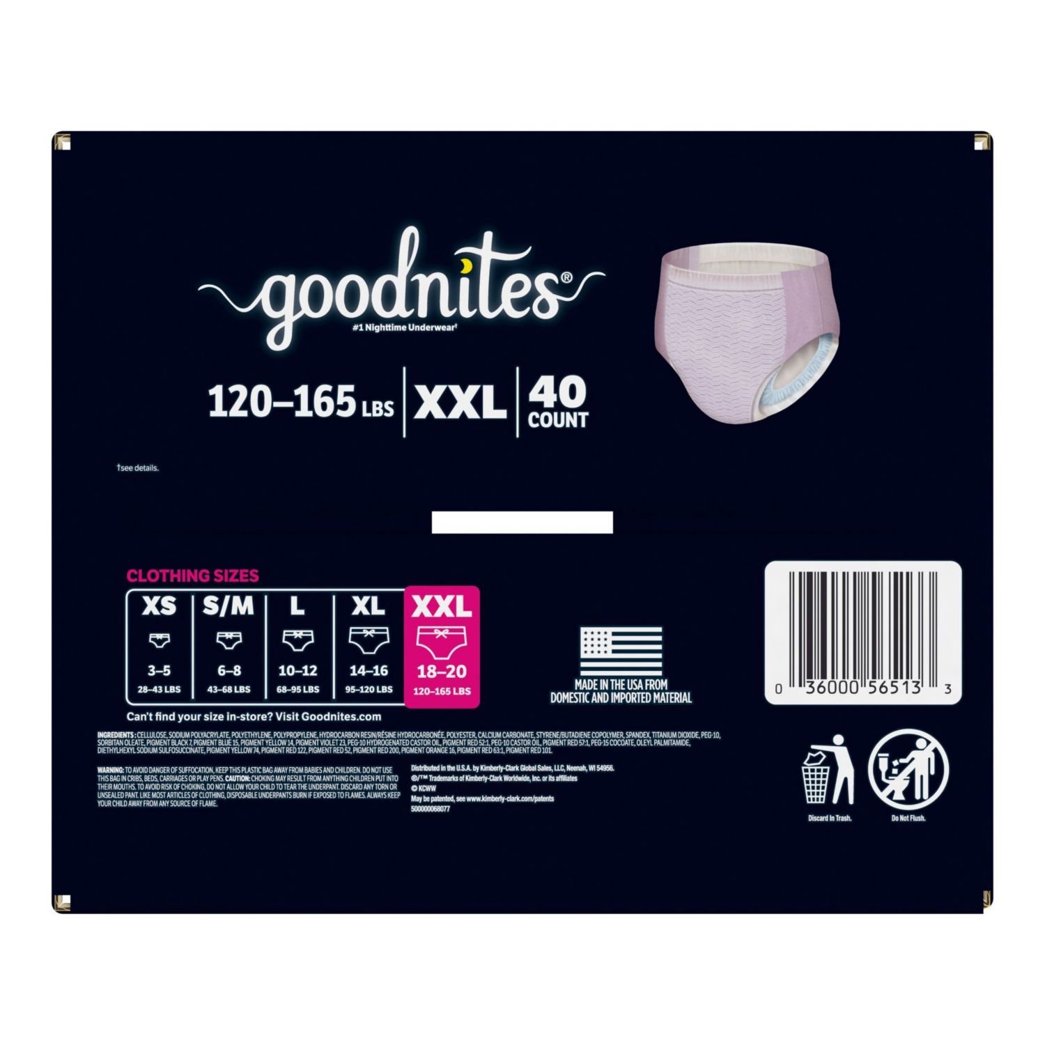 Goodnites Girls' Nighttime Bedwetting Underwear, Size XXL, 40 Count, 8 lb, Navy Blue Box, White Nighttime Underwear - Image 2