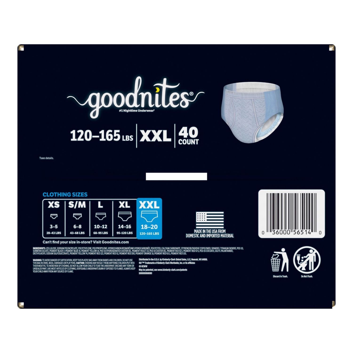 Goodnites Boys' Nighttime Underwear, Size XXL, 40 Count, 8 lb, Navy Blue Box, White Nighttime Underwear - Image 2