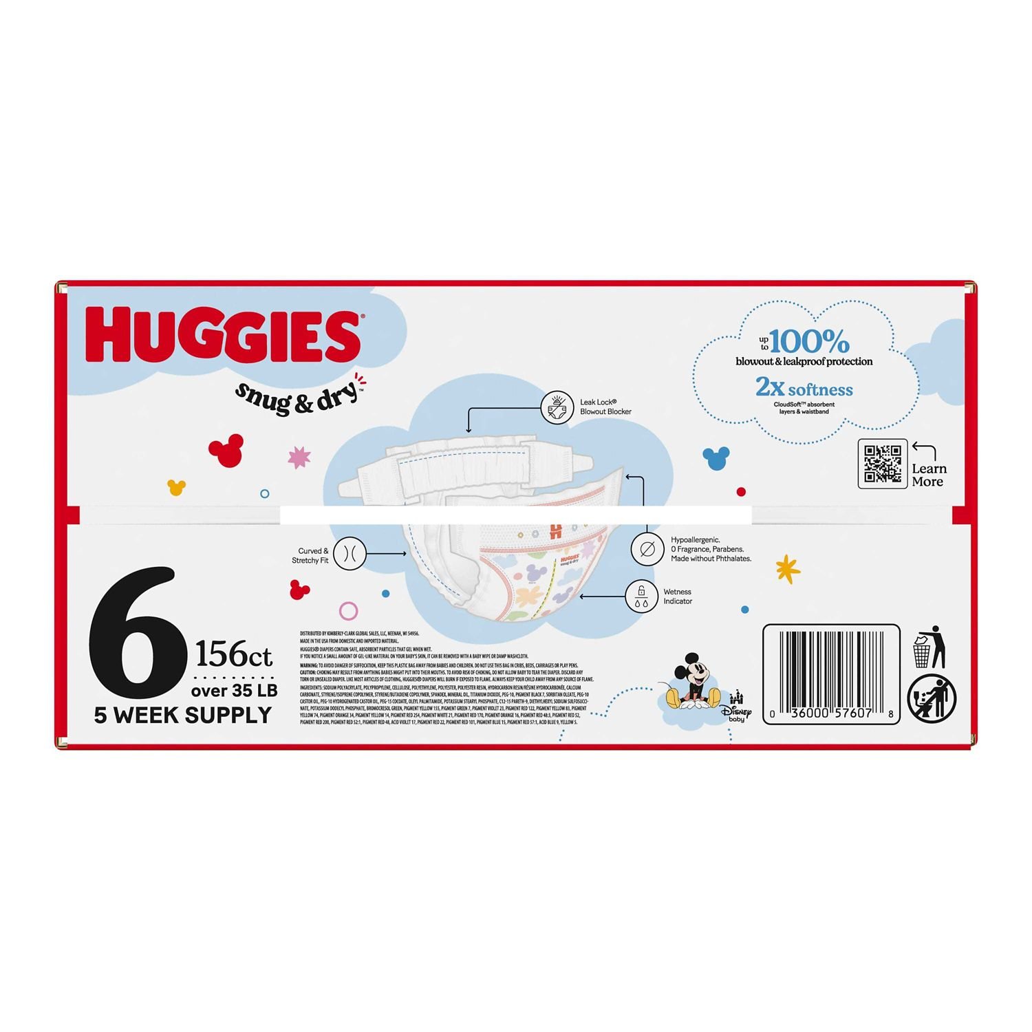 Huggies Snug & Dry Baby Diapers, Size 6, 156 Count, 15.3 lb, Blue Box, White Diapers - Image 2