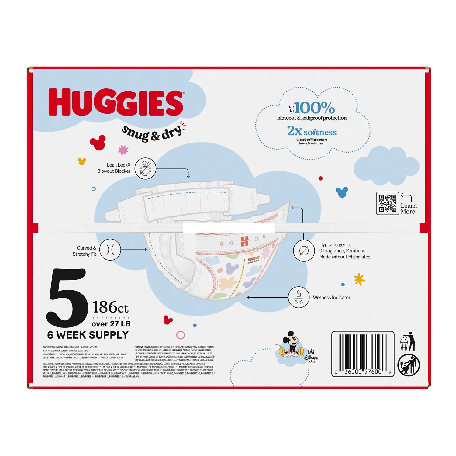 Huggies Snug & Dry Baby Diapers, Size 5, 186 Count, 17 lb, Blue Box, White Diapers - Image 2