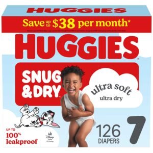 Huggies Snug & Dry Baby Diapers, Size 7, 126 Count, 12.7 lb, Blue Box, White Diapers