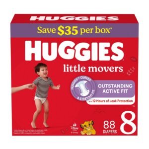 Huggies Little Movers Diapers, Size 8, 88 Count, 9.4 lb, Red Box, White Diapers