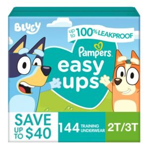 Pampers Easy Ups Training Underwear, Size 2T-3T, 144 Count, 9.62 lb, Teal Box, White Training Pants