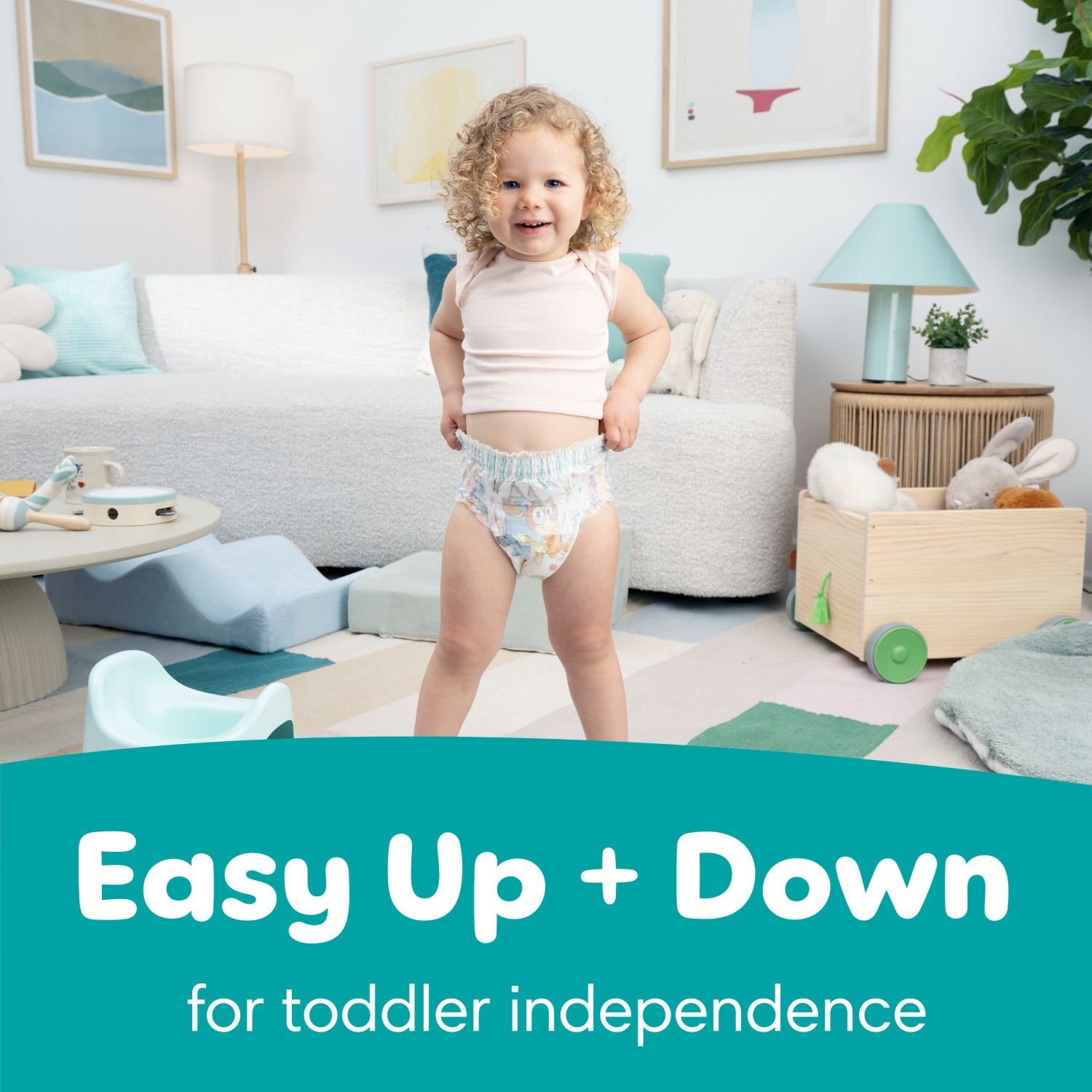 Pampers Easy Ups Training Underwear, Size 2T-3T, 144 Count, 9.62 lb, Teal Box, White Training Pants - Image 4