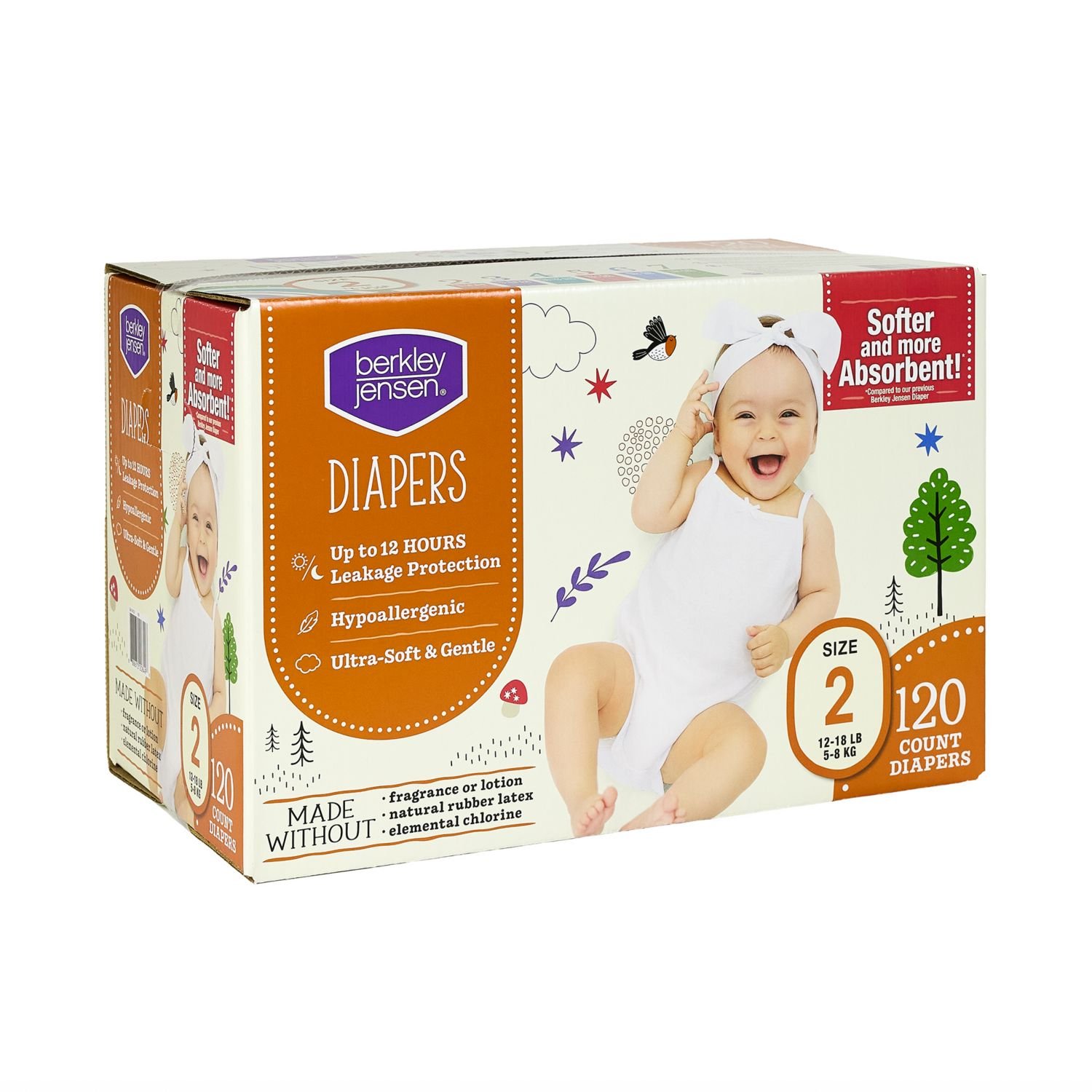 Berkley Jensen Diapers, Size 2, 120 Count, 6.67 lb, White and Tan Box, White Diapers - Image 2
