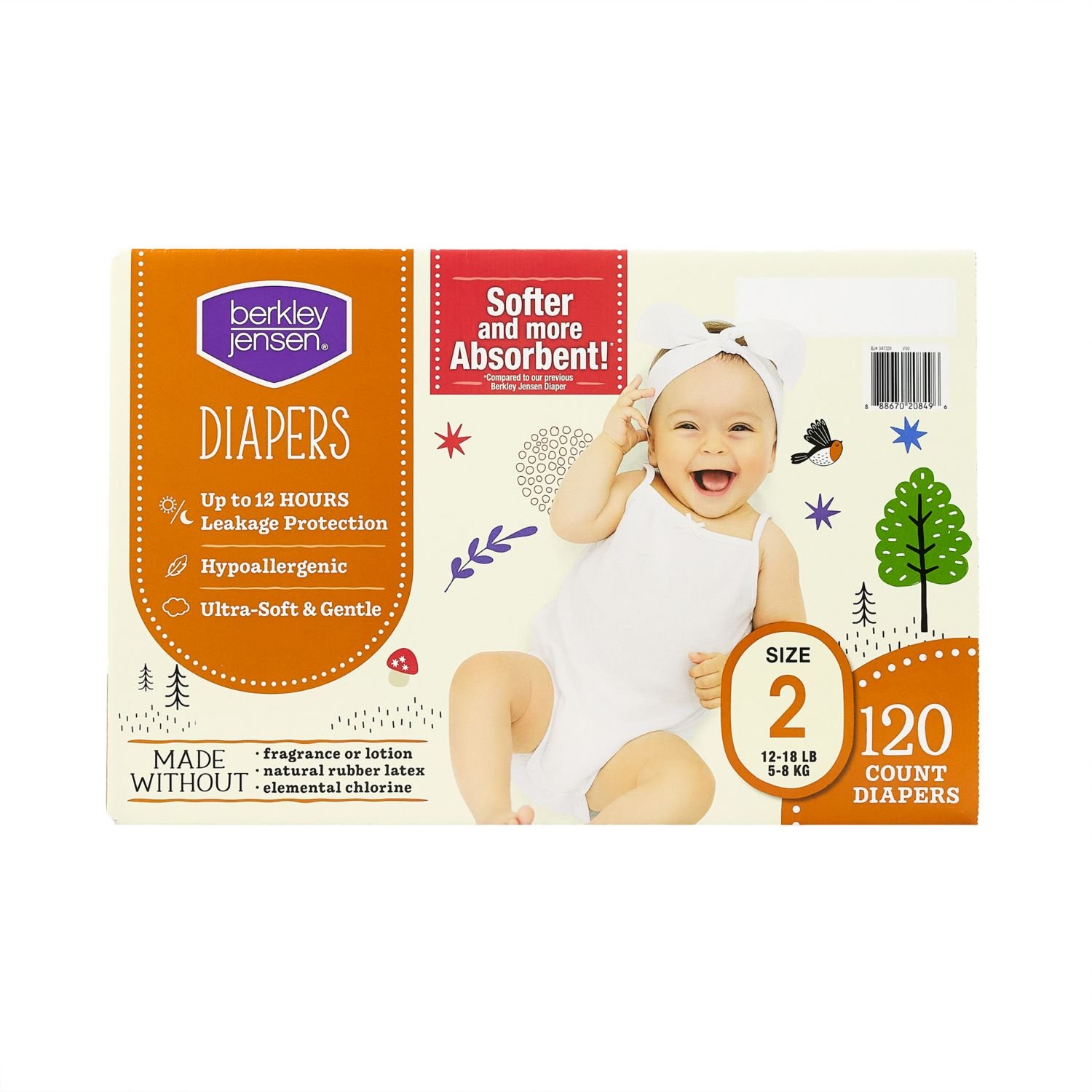 Berkley Jensen Diapers, Size 2, 120 Count, 6.67 lb, White and Tan Box, White Diapers - Image 3