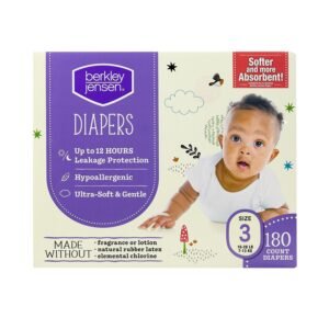 Berkley Jensen Diapers, Size 3, 180 Count, 11.17 lb, White and Purple Box, White Diapers