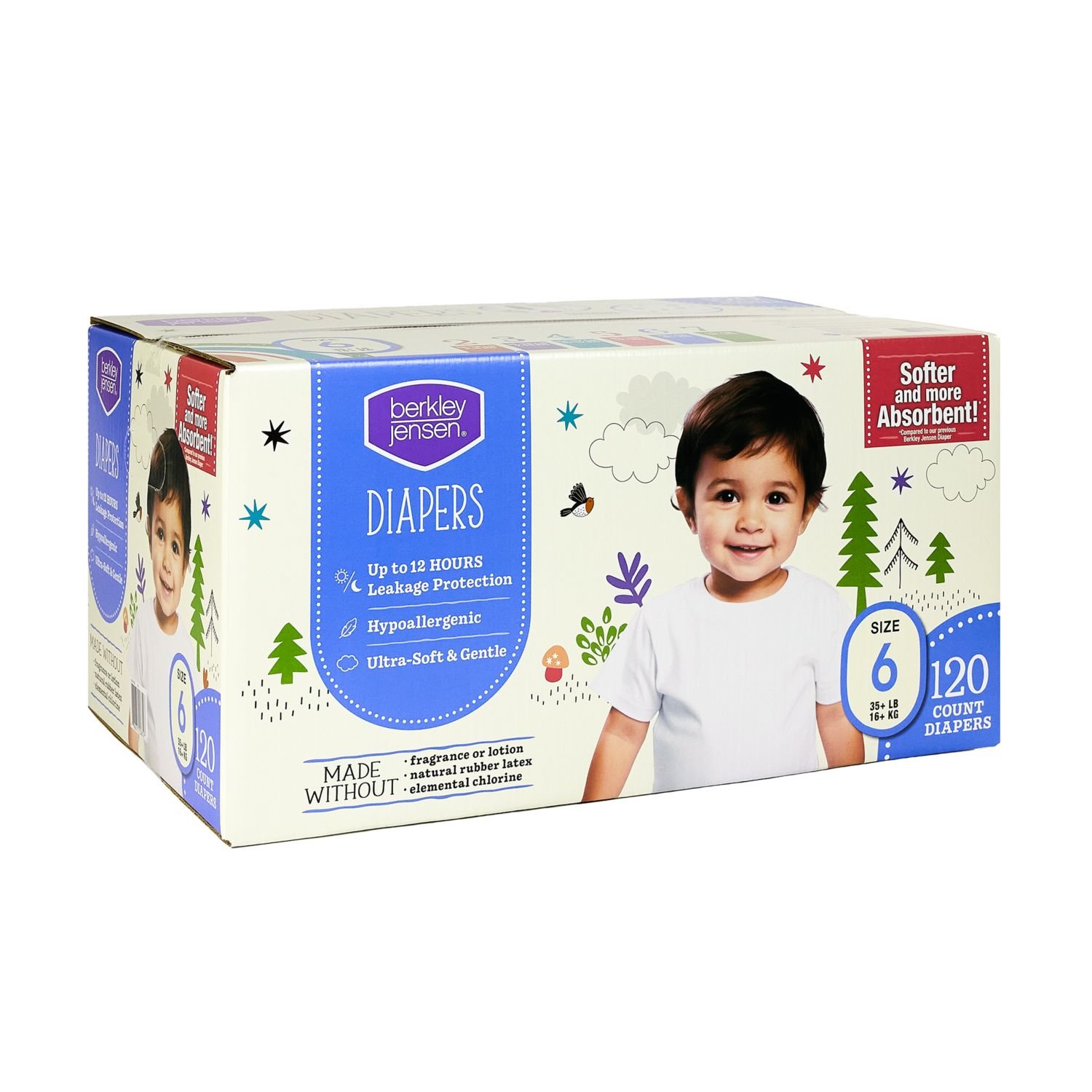 Berkley Jensen Diapers, Size 6, 120 Count, 9.85 lb, White and Blue Box, White Diapers - Image 2