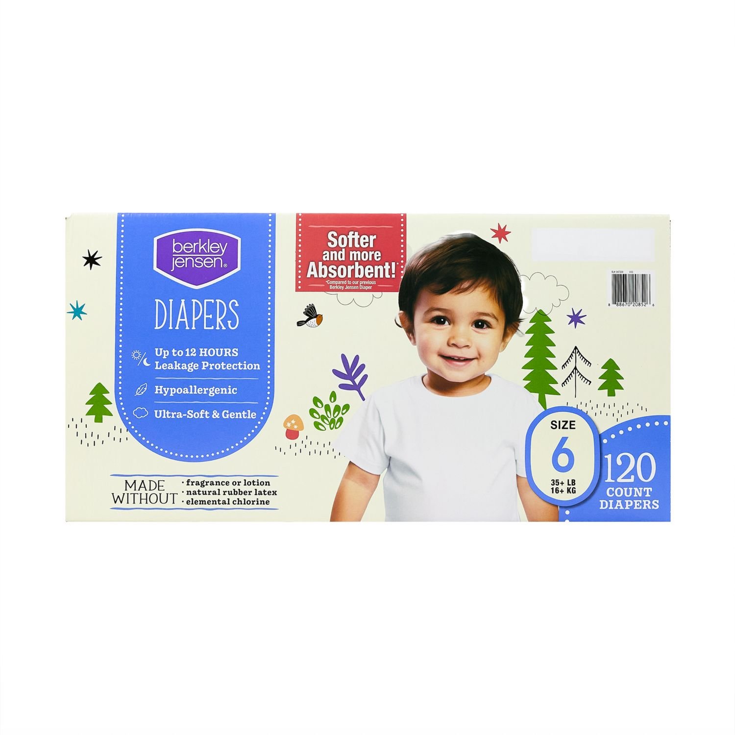 Berkley Jensen Diapers, Size 6, 120 Count, 9.85 lb, White and Blue Box, White Diapers - Image 3