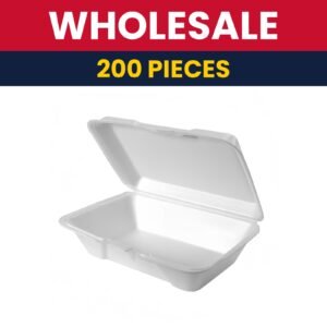 Genpak 20500 Hinged Lid Food Container - 9 3/16"L x 6 1/2"W x 2 7/8"H, Polystyrene Foam, White - 200 Count