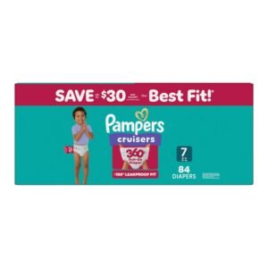 Pampers Cruisers 360 Pull-On Diapers, Size 7, 84 Count, 8.23 lb, Teal Box, White Diapers