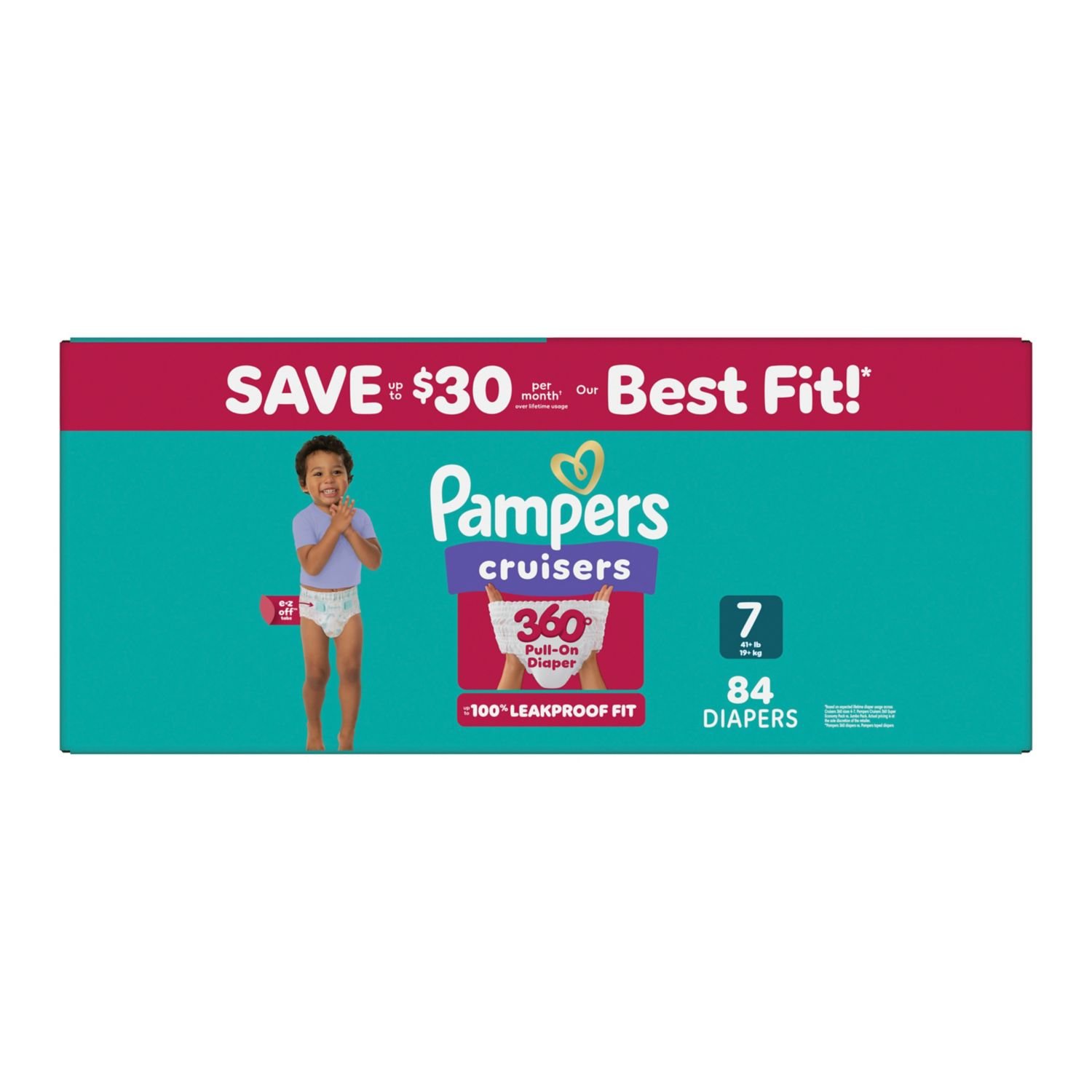 Pampers Cruisers 360 Pull-On Diapers, Size 7, 84 Count, 8.23 lb, Teal Box, White Diapers